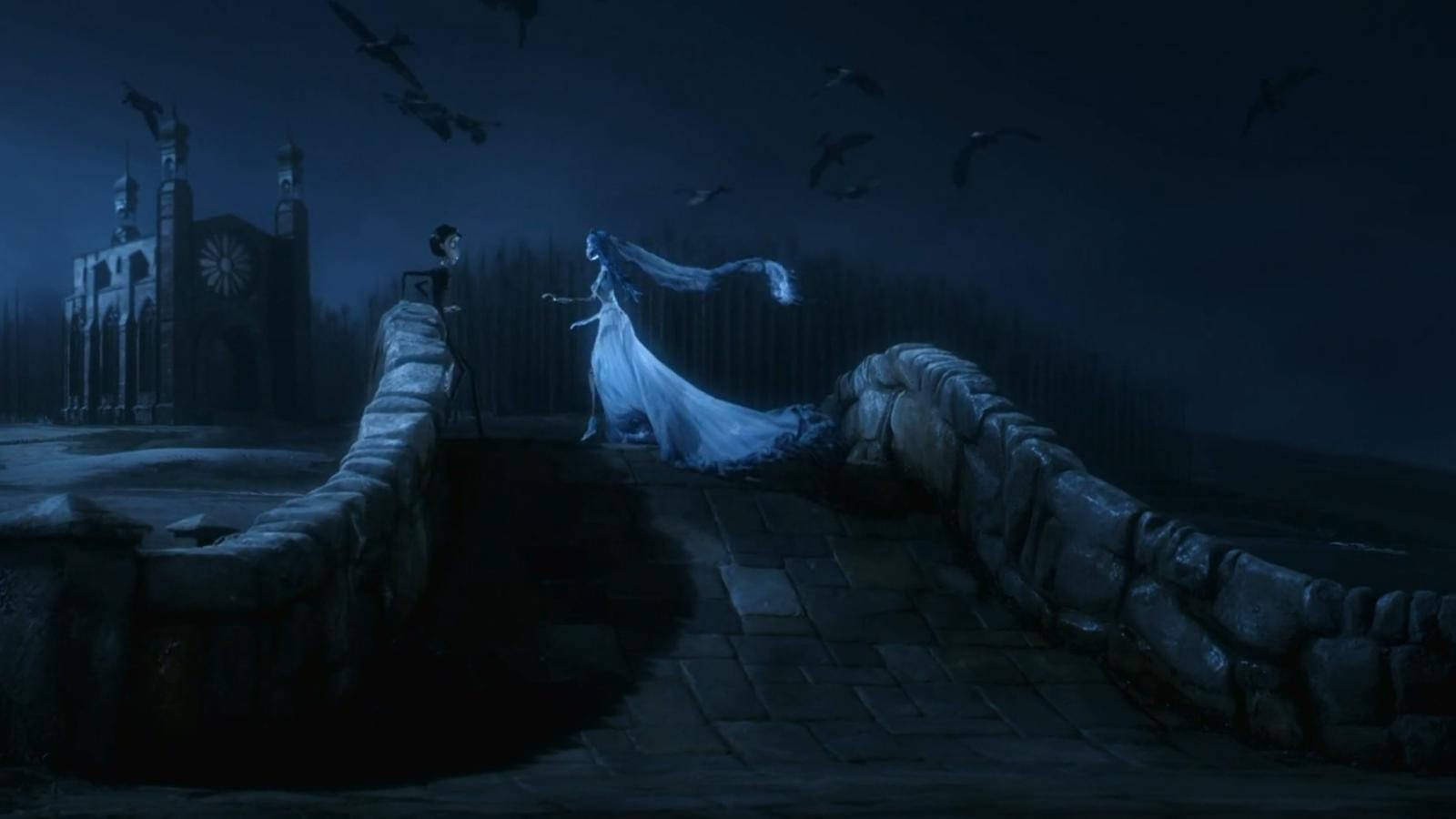 Corpse Bride, stone bridge, white gown, HD Desktop Wallpaper