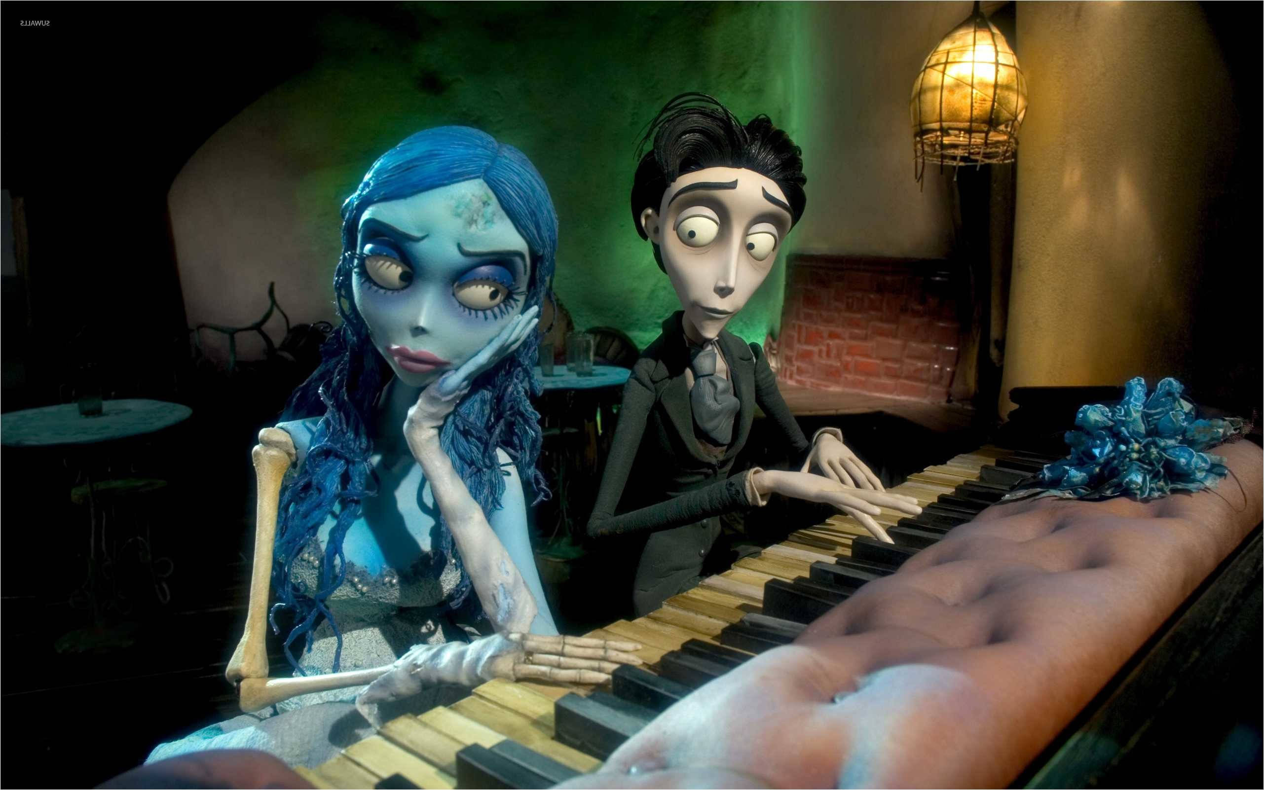 Corpse Bride, piano, blue hair, 2K Desktop Wallpaper
