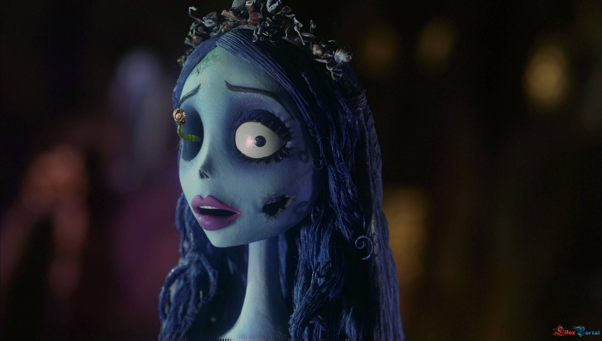 Corpse Bride, pale blue-skinned, dark hair, Full HD Desktop Wallpaper