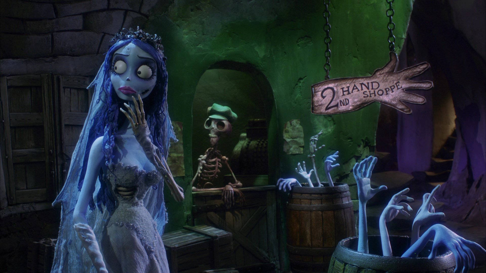 Corpse Bride, second hand shoppe, pale blue-haired bride, Full HD Desktop Wallpaper