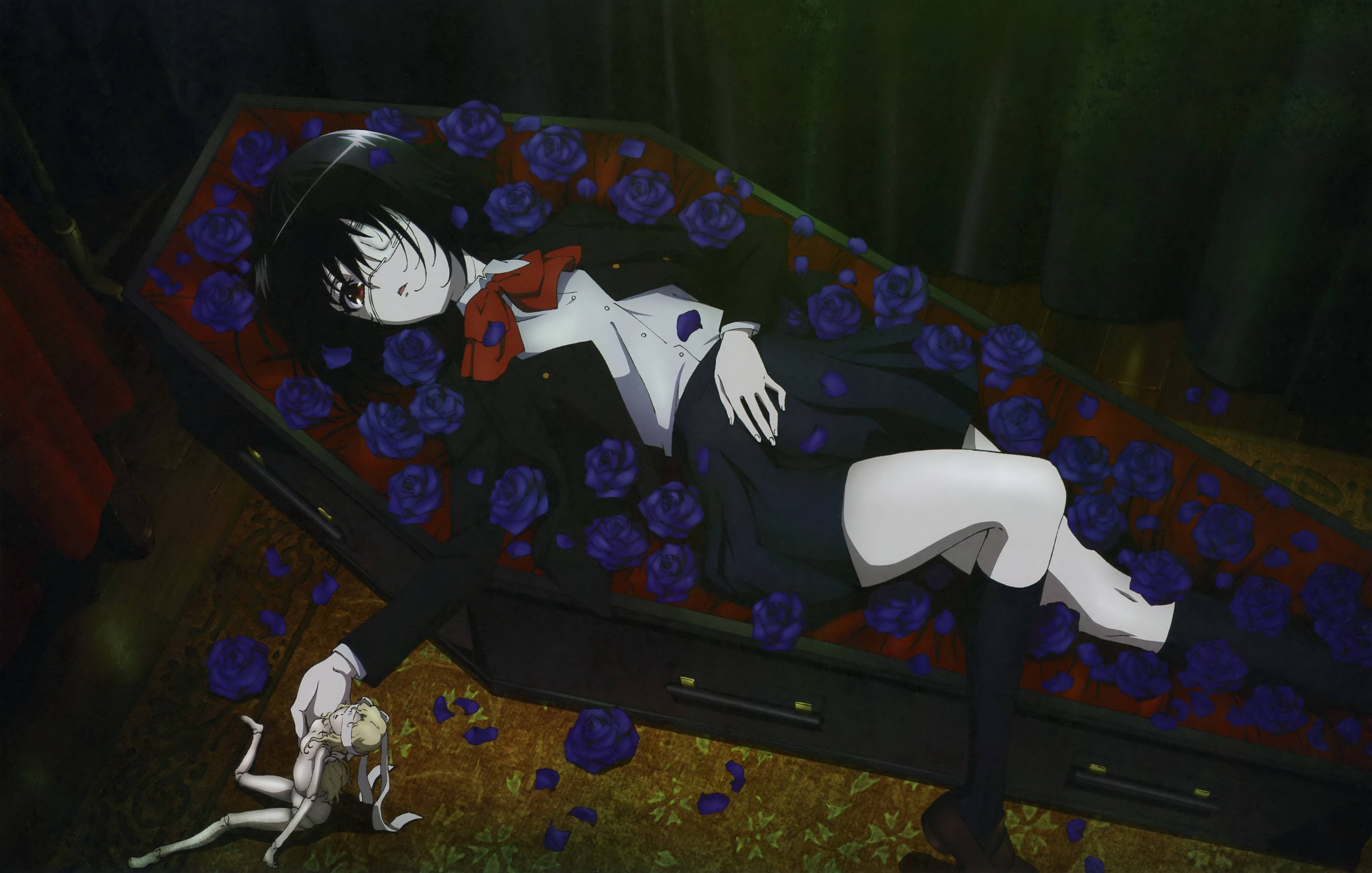 Corpse Bride, dark-haired anime girl, school uniform, 4K Desktop Wallpaper