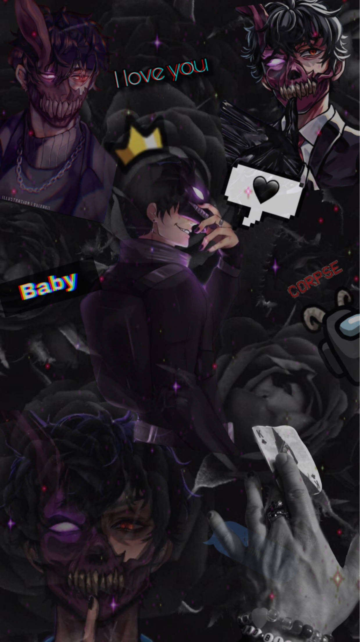 Corpse Husband, black aesthetic, glowing eyes, Full HD Phone Wallpaper