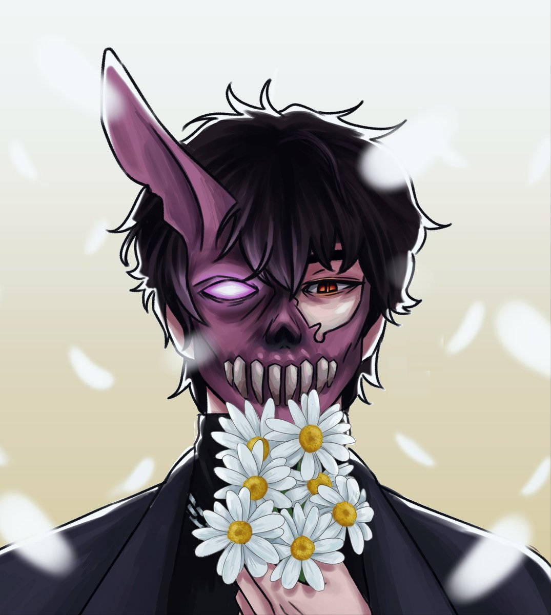 Corpse Husband, daisies, bat ears, SD Phone Wallpaper