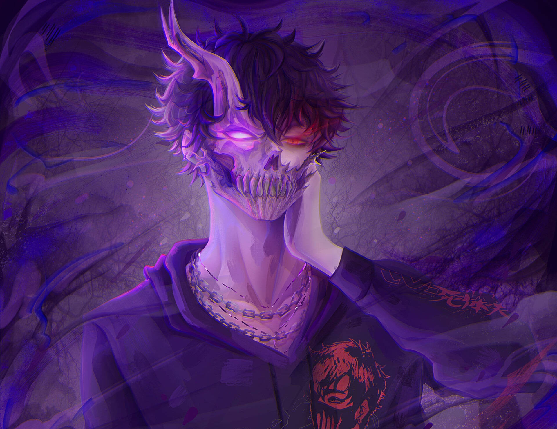 Corpse Husband, purple vortex, skull half-face, Full HD Desktop Wallpaper