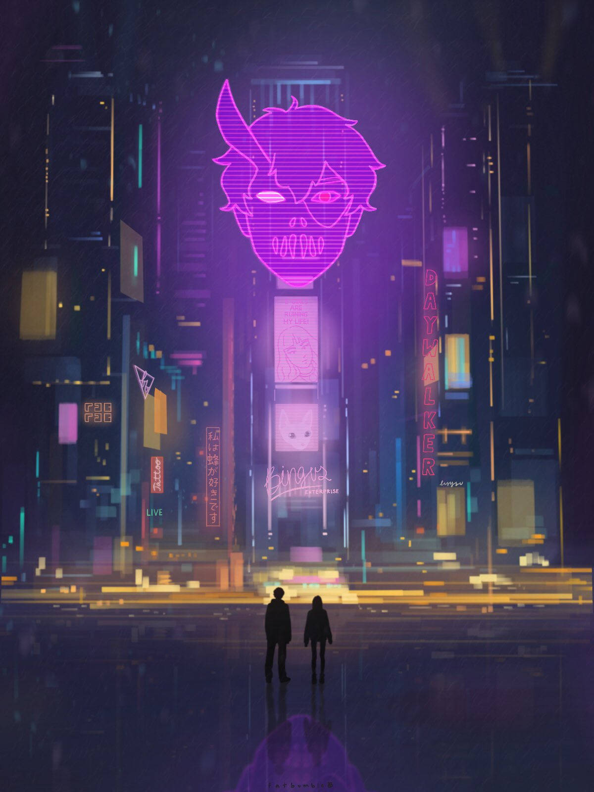 Corpse Husband, hologram, neon cyberpunk cityscape, HD Phone Wallpaper