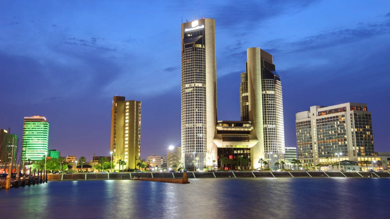Corpus Christi, tall buildings, evening, HD Desktop Wallpaper