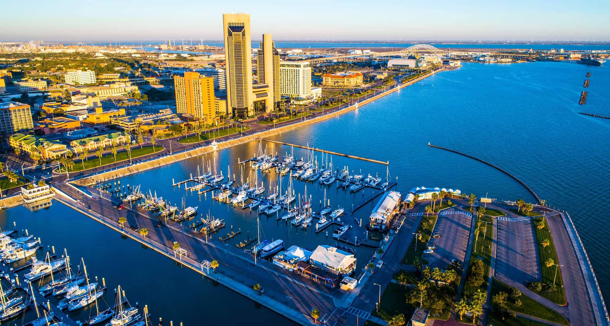 Corpus Christi, morning, aerial, Full HD Desktop Wallpaper