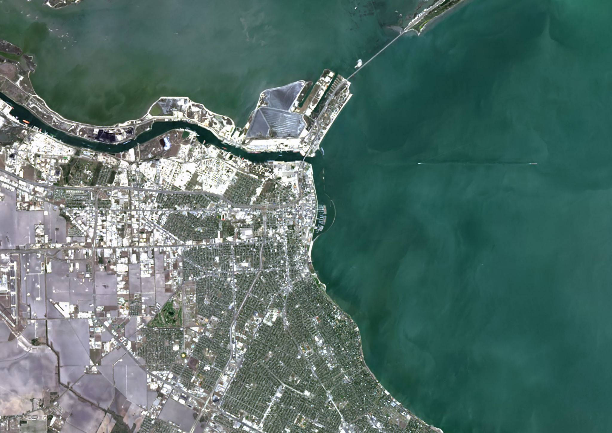 Corpus Christi, satellite image, coastal city grid, Full HD Desktop Wallpaper