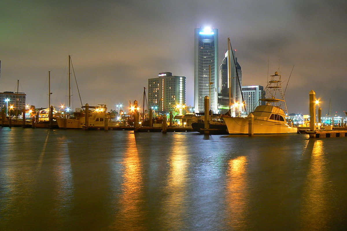 Corpus Christi, Night Skyline, harbor scene, SD Desktop Wallpaper