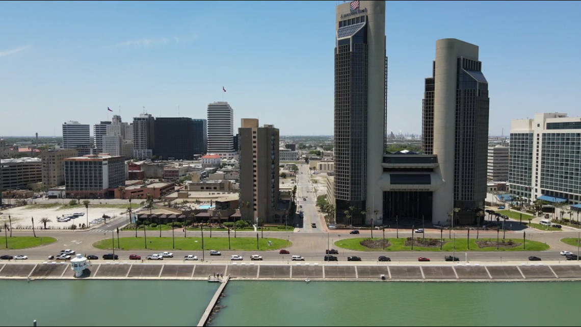 Corpus Christi, waterfront skyscrapers, aerial view, SD Desktop Wallpaper