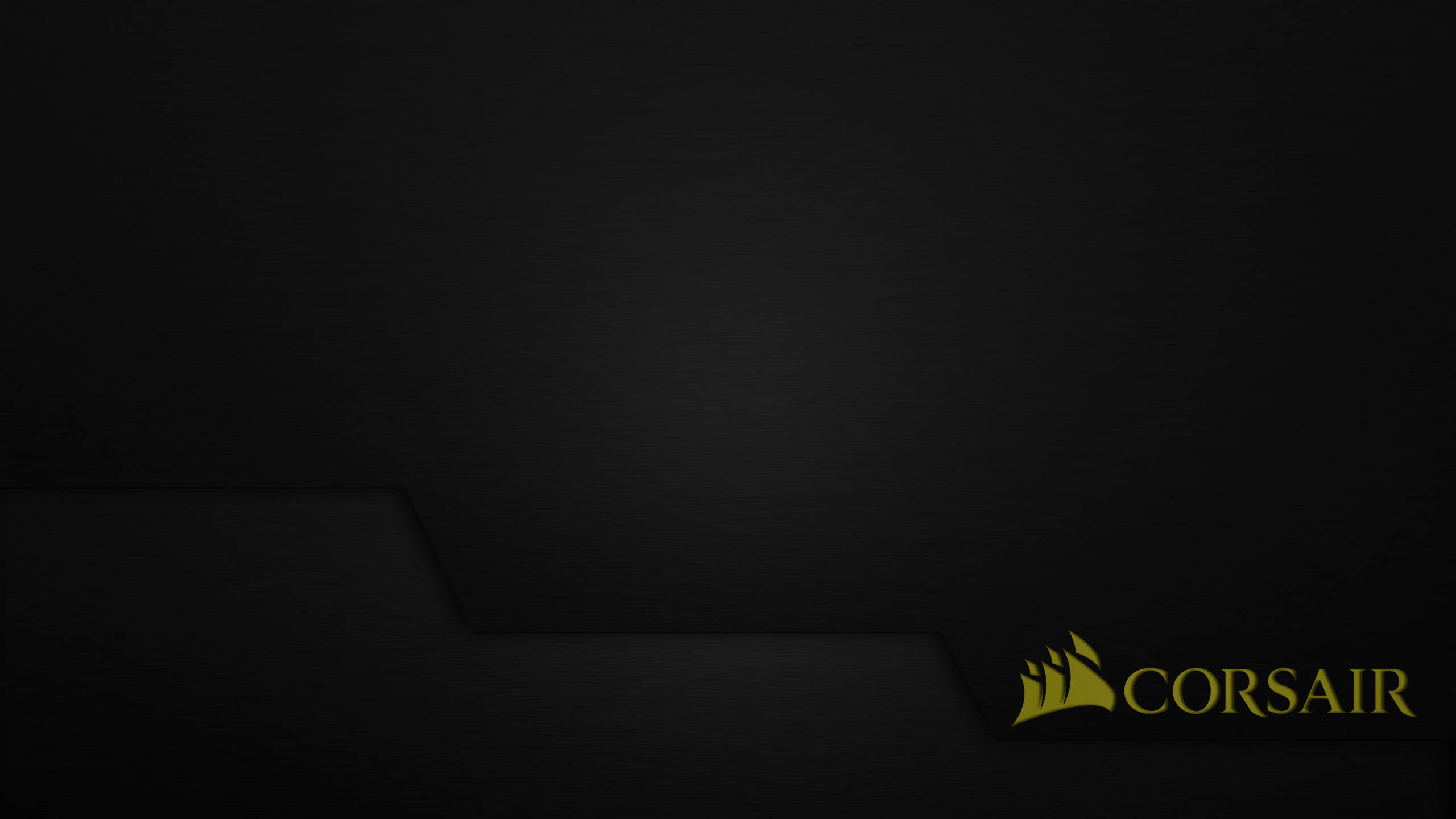 Corsair, glowing gold Corsair logo, sleek black textured background, 2K Desktop Wallpaper