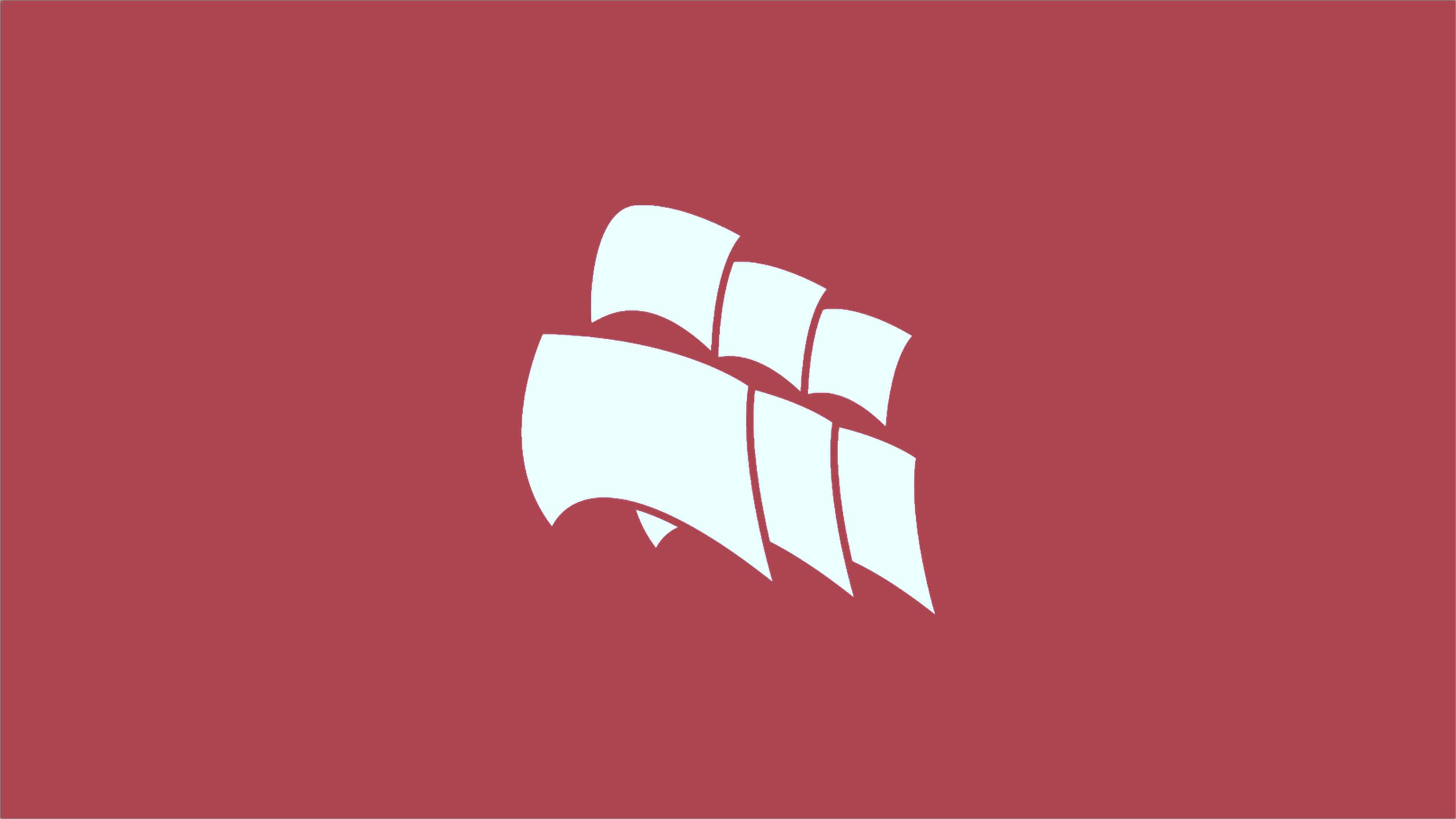 minimalist red corsair logo, white stylized ship silhouette, solid deep red background, 4K Desktop Wallpaper