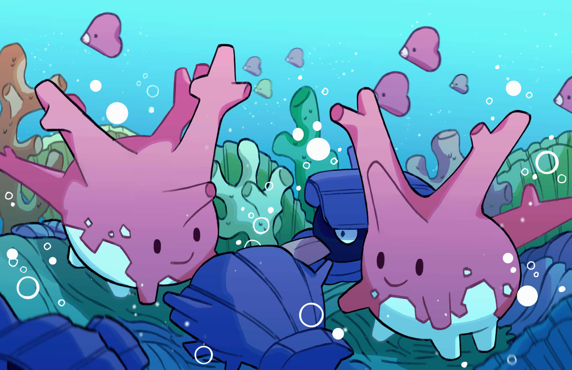 Corsola, pink, cartoon, HD Desktop Wallpaper