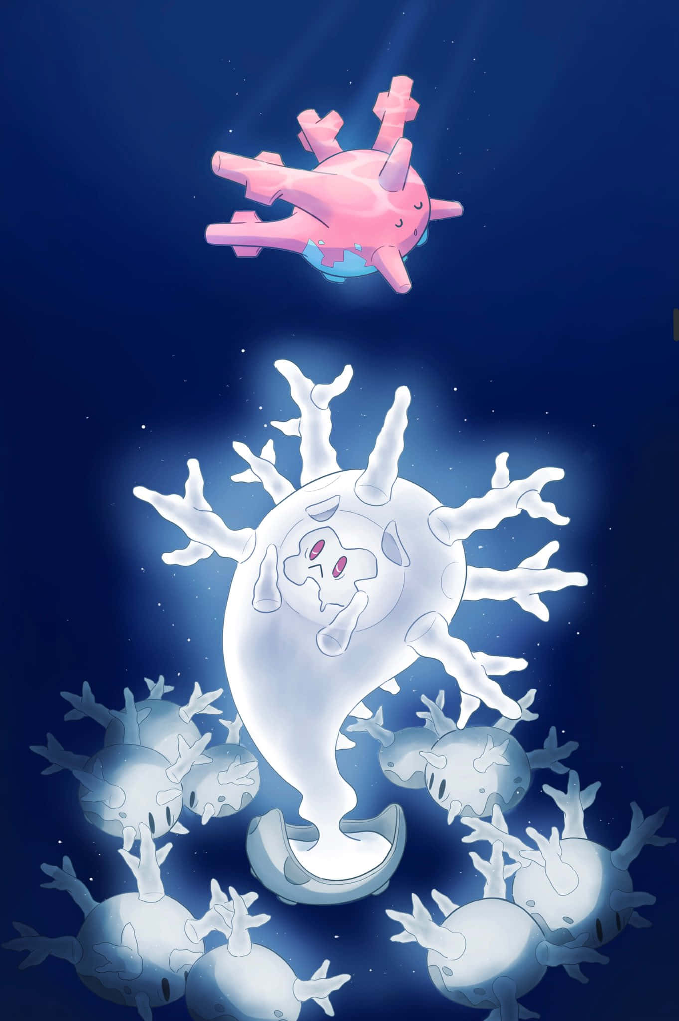 Vibrant Corsola, pink and white, anime-style, Full HD Phone Wallpaper