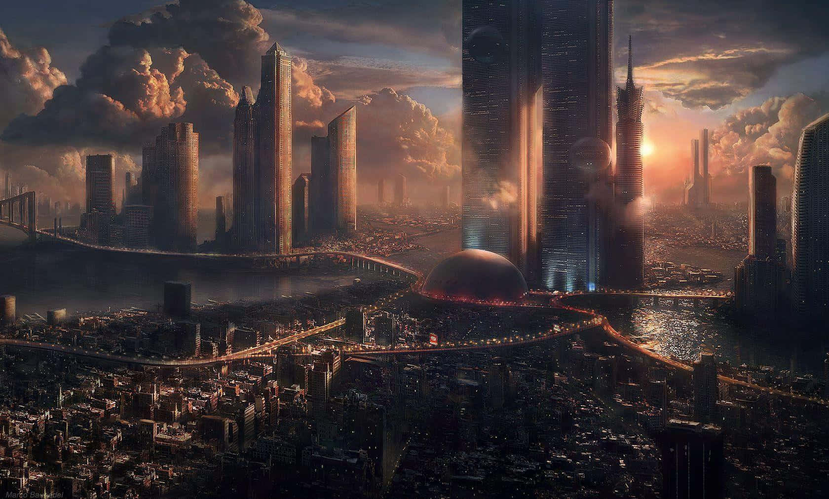 Coruscant, dusk, skyline, HD Desktop Wallpaper