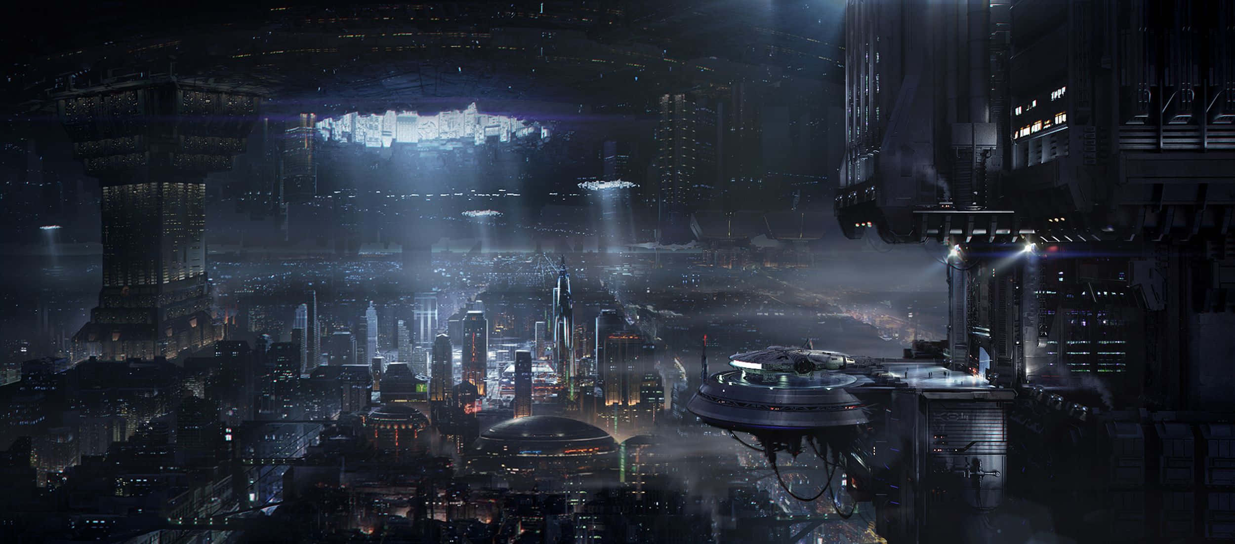 Coruscant, night, towering skyscrapers, Full HD Desktop Wallpaper