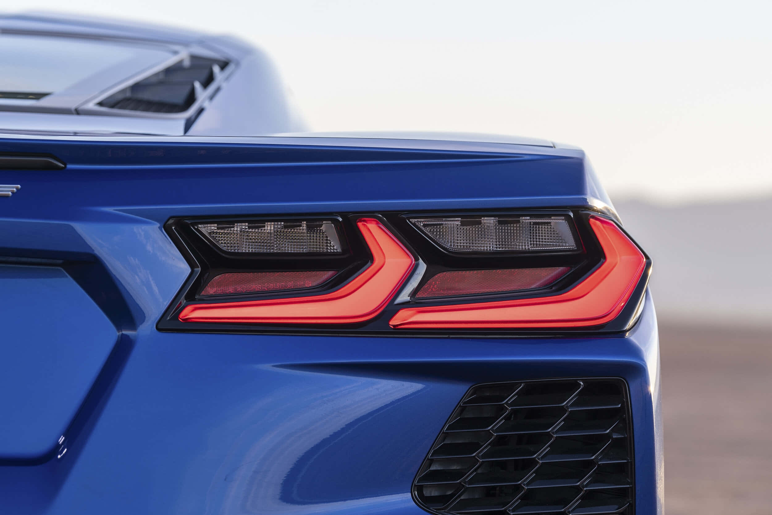 Corvette C8, glowing red taillights, vibrant blue sports car, Full HD Desktop Wallpaper