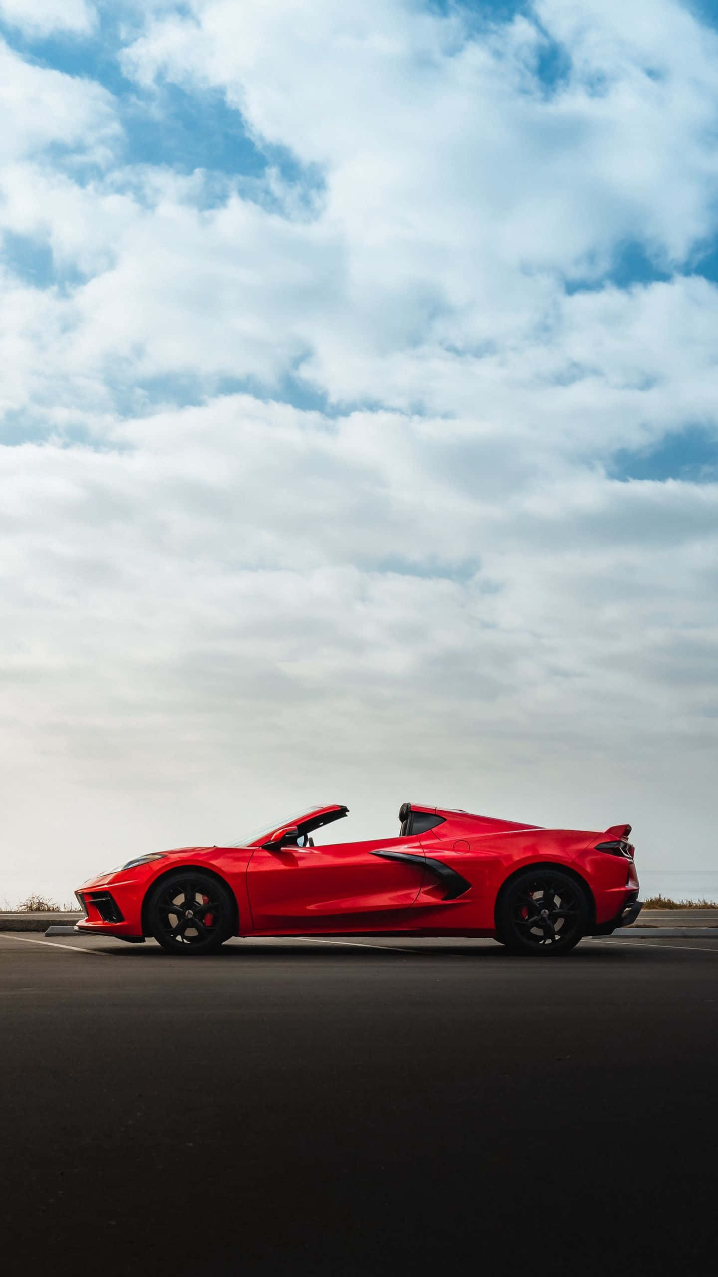 Corvette C8, red, convertible, 2K Phone Wallpaper