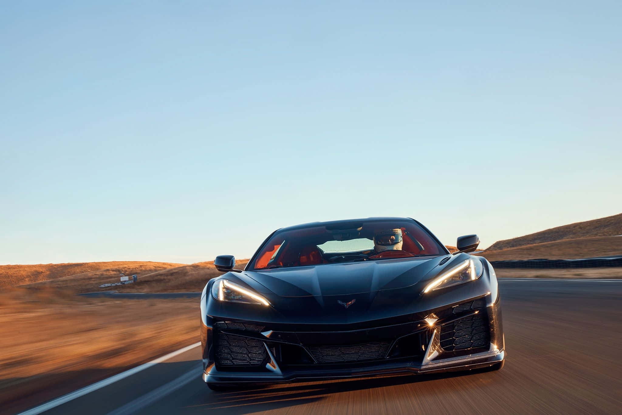 Corvette C8, black, desert highway, Full HD Desktop Wallpaper