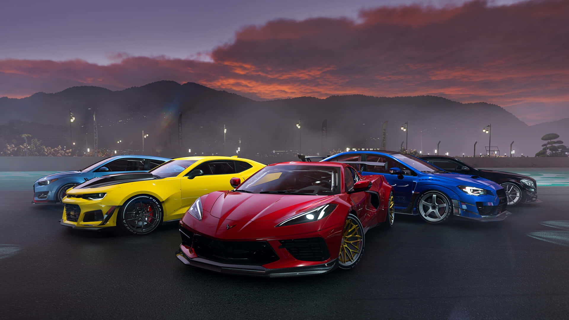 Corvette C8, sports cars, wet racetrack, Full HD Desktop Wallpaper