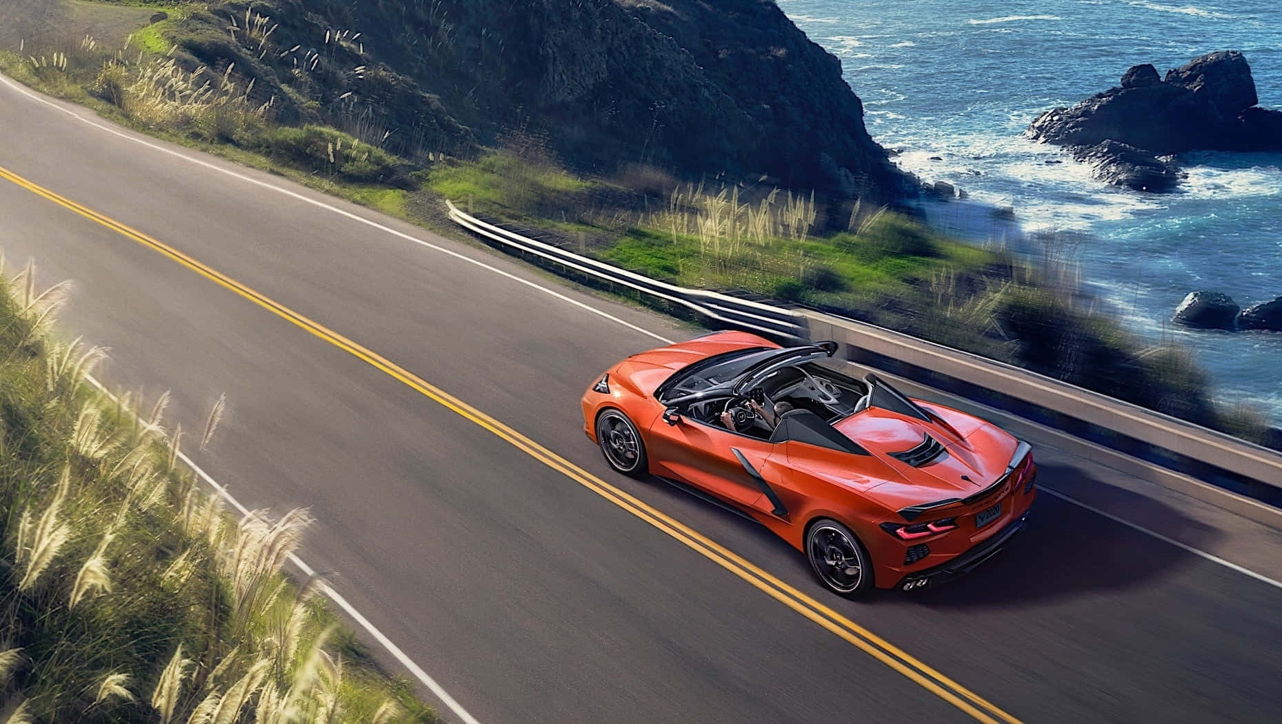 Corvette C8, convertible, orange, HD Desktop Wallpaper
