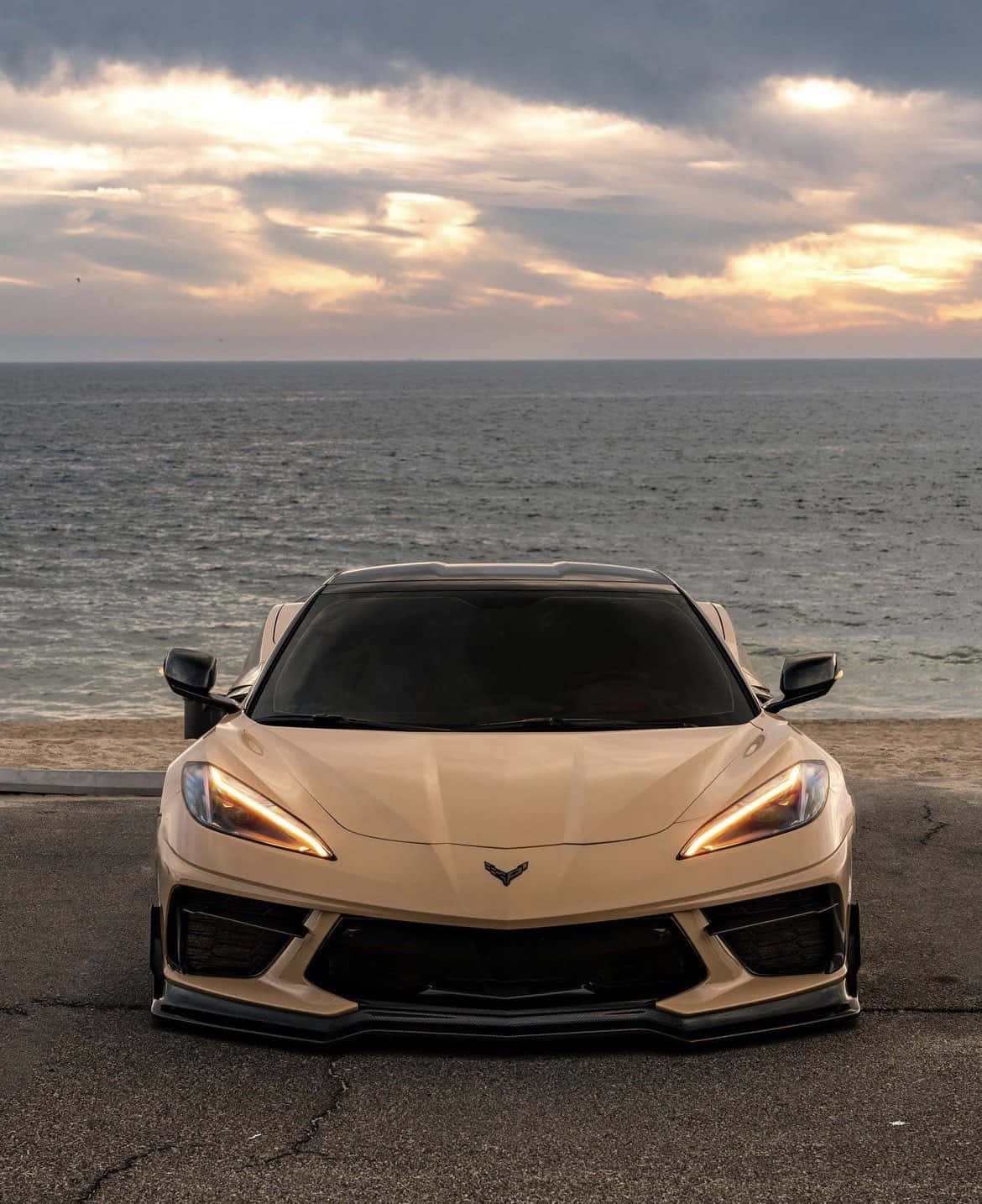 Corvette C8, sunset, coastal road, HD Phone Wallpaper