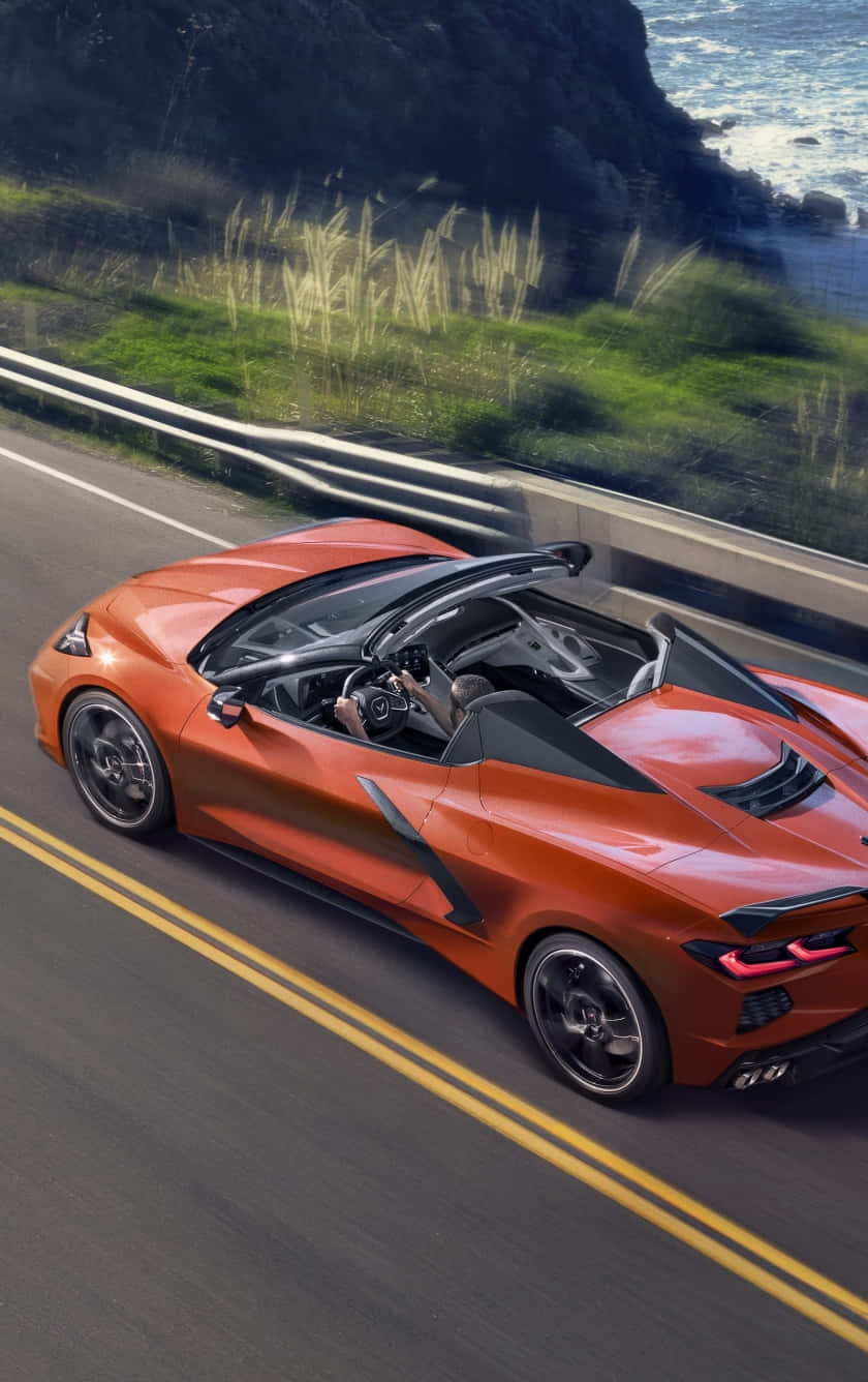 Corvette C8, convertible, orange, HD Phone Wallpaper