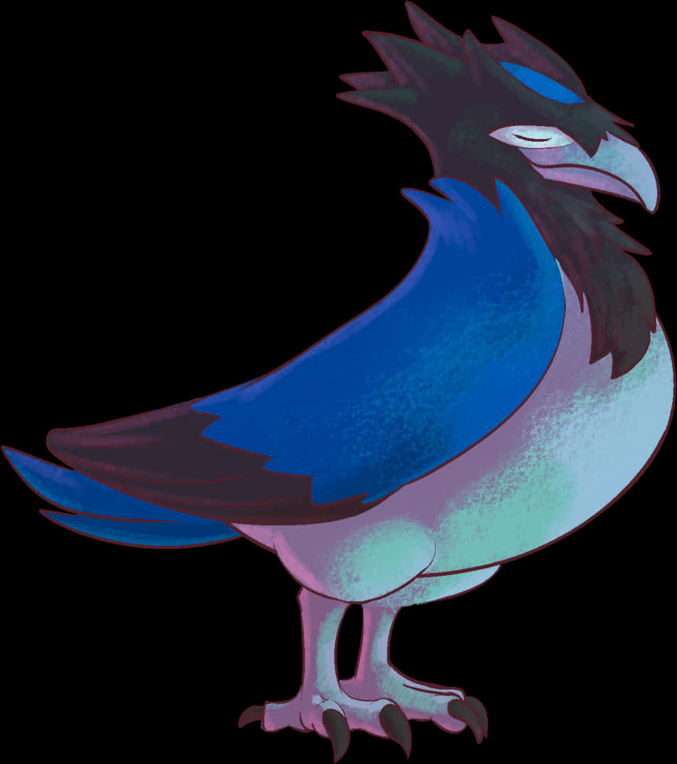 Corvisquire, blue and purple bird, spiky black crest, SD Phone Wallpaper