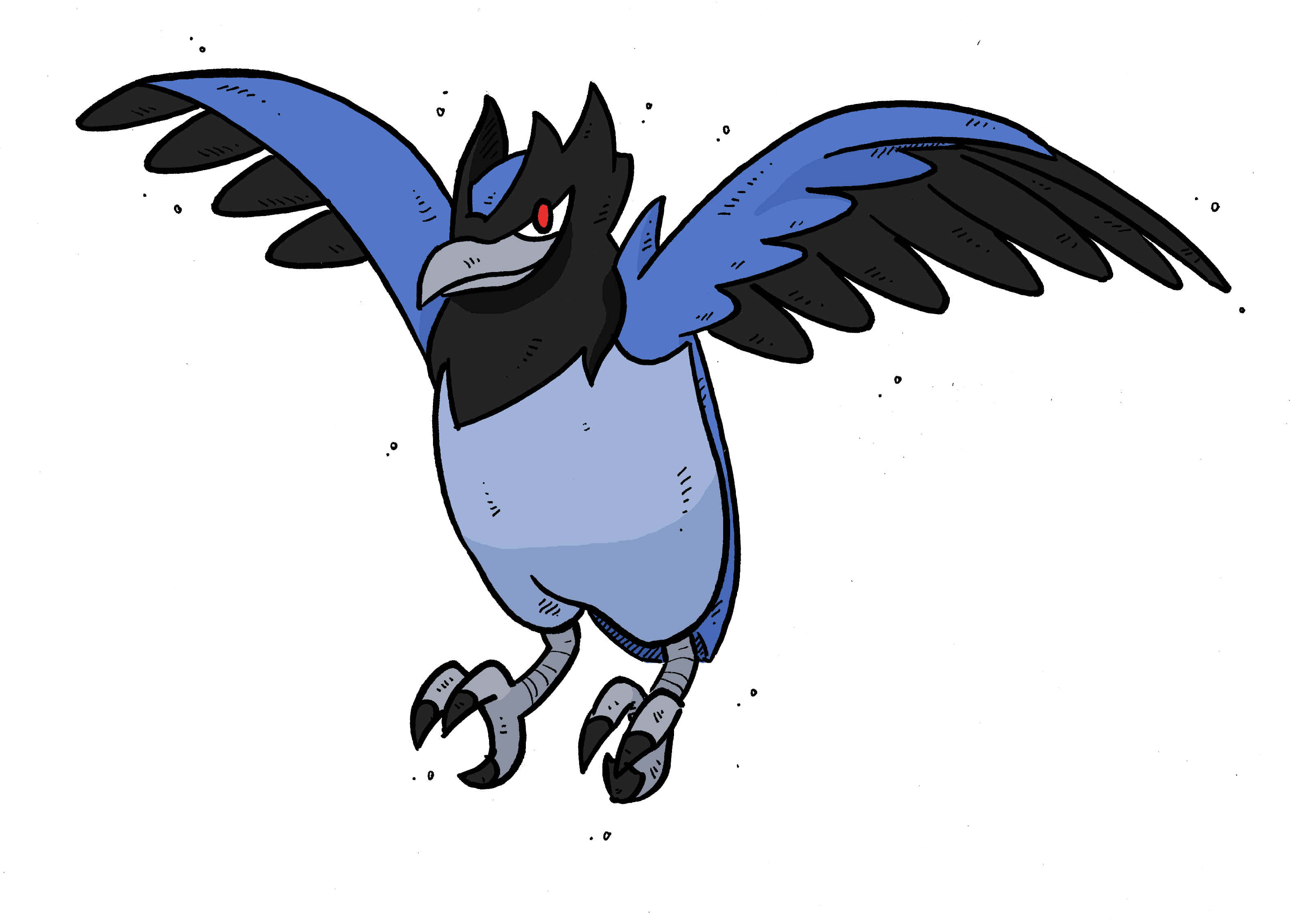 Corvisquire, blue wings, red eyes, 2K Desktop Wallpaper