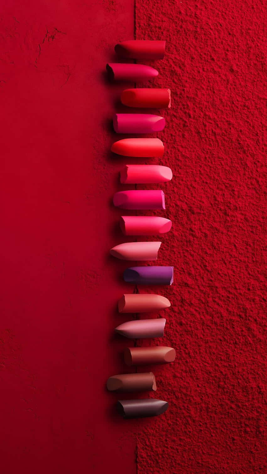 cosmetic, lipstick tubes, textured red wall, HD Phone Wallpaper