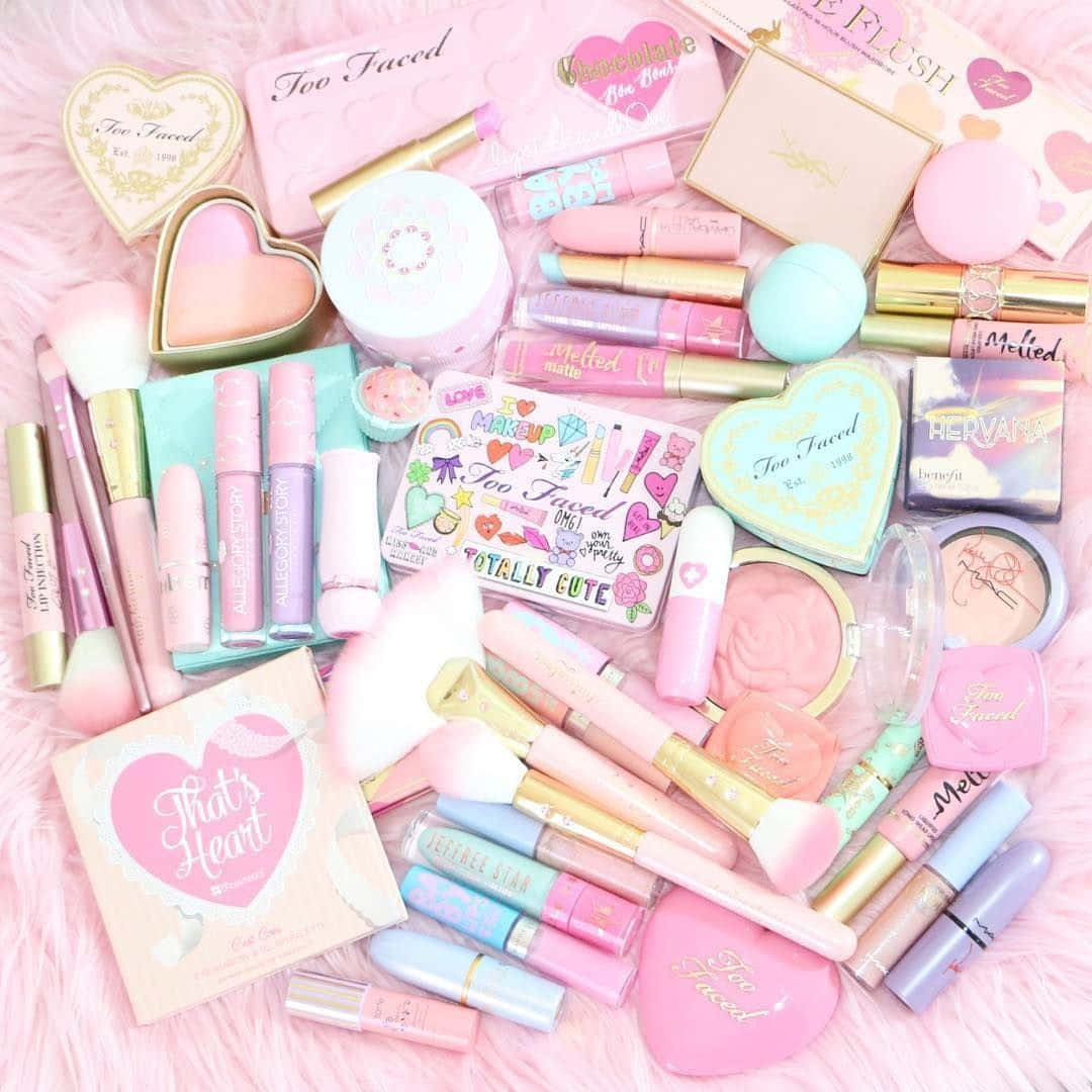 pastel makeup collection, pink, fluffy pink surface, SD Desktop Wallpaper