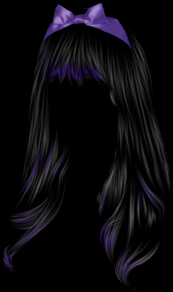 black wig, purple bow, purple highlights, SD Phone Wallpaper