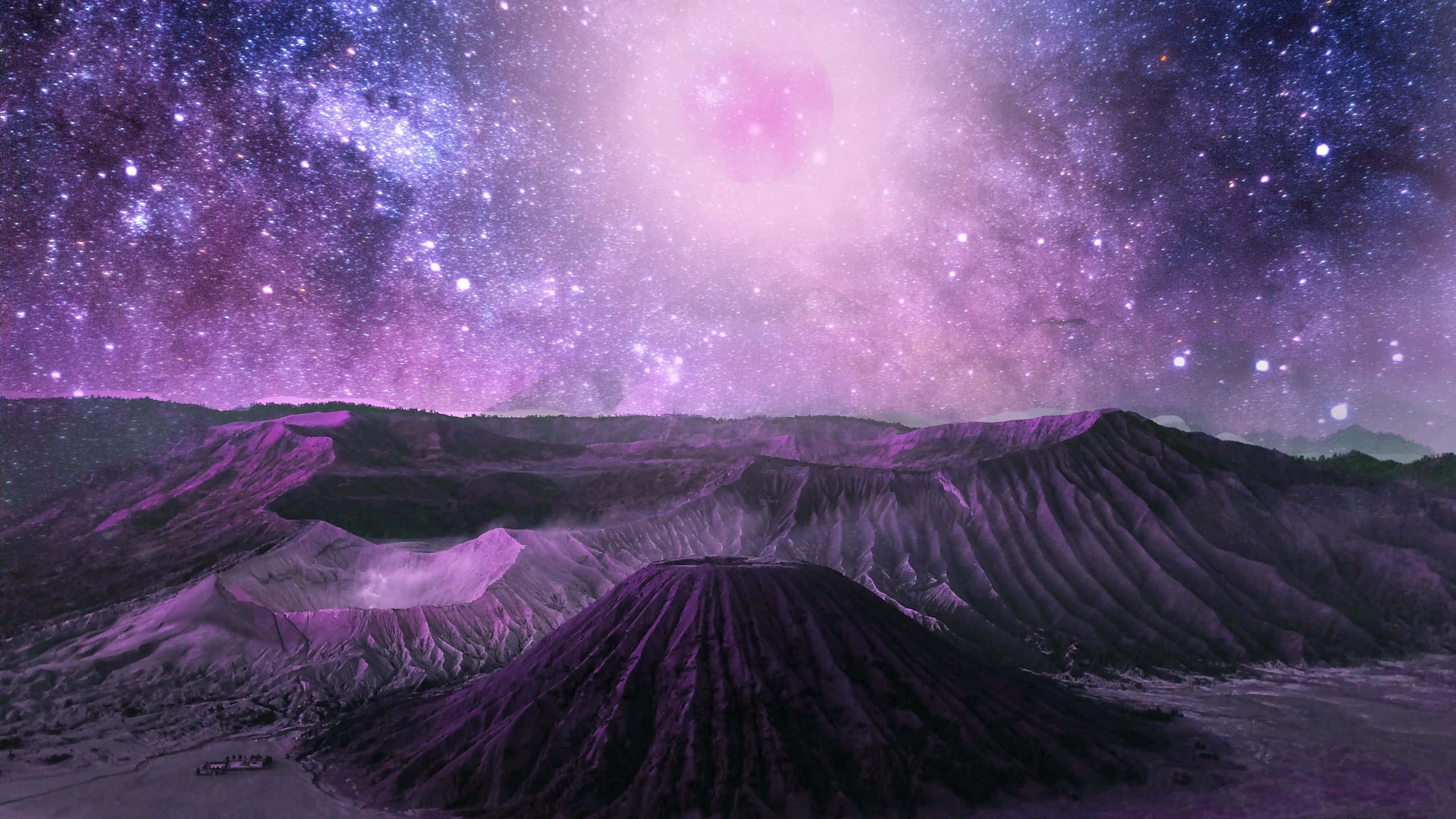 Cosmic 4K, purple mountains, ethereal purple light, 2K Desktop Wallpaper