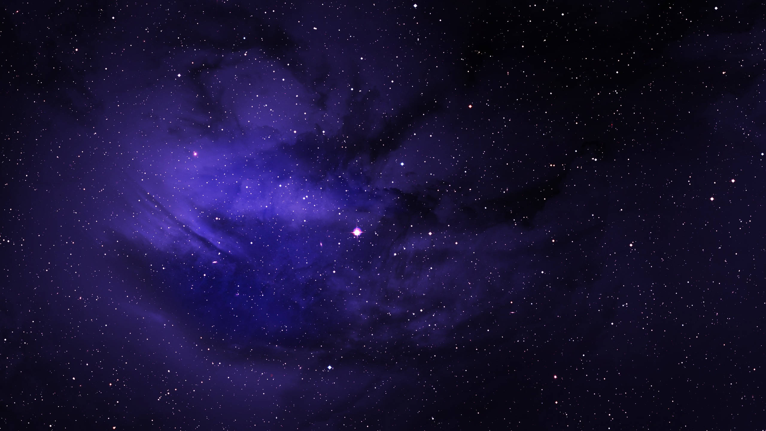 Purple Space 2560x1440, deep purple nebulae, twinkling stars, 2K Desktop Wallpaper