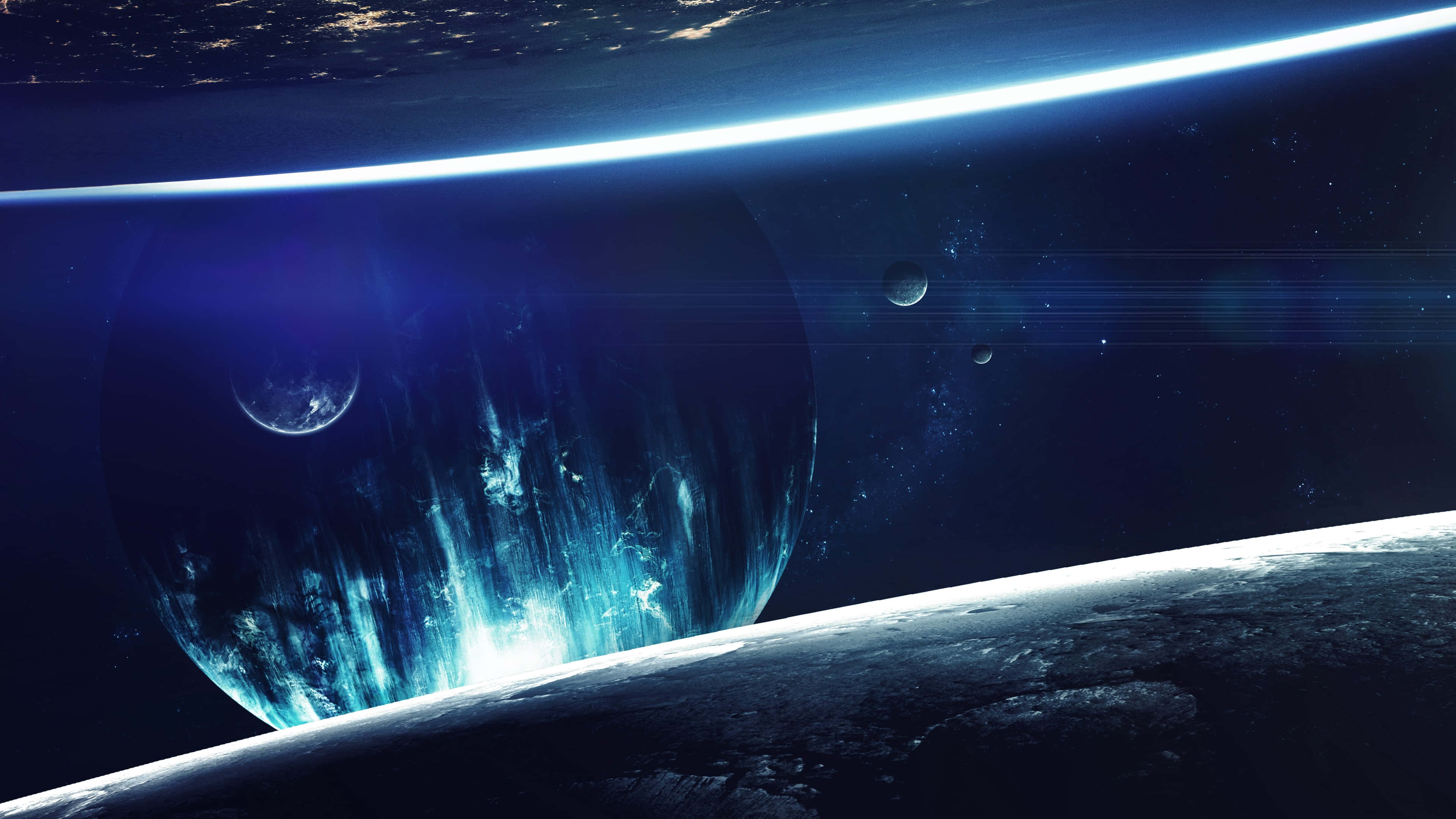 Cosmic 4K, glowing blue planet, auroras, 4K Desktop Wallpaper