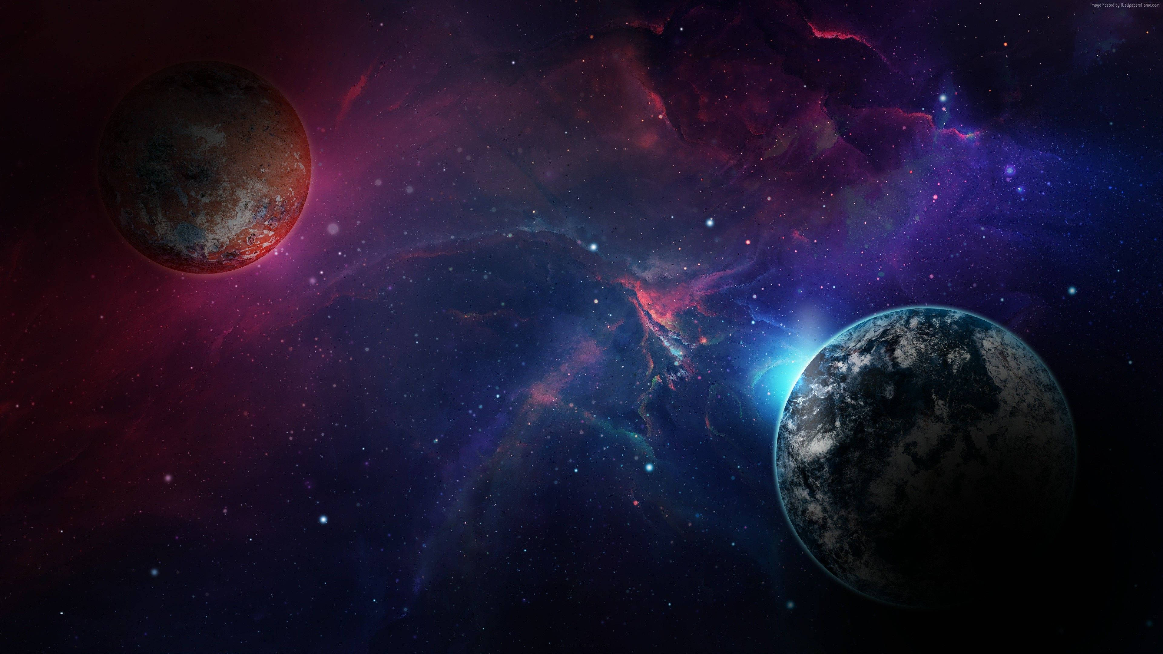 Galaxy And Planets 4K Space, swirling nebula, deep purples, 4K Desktop Wallpaper