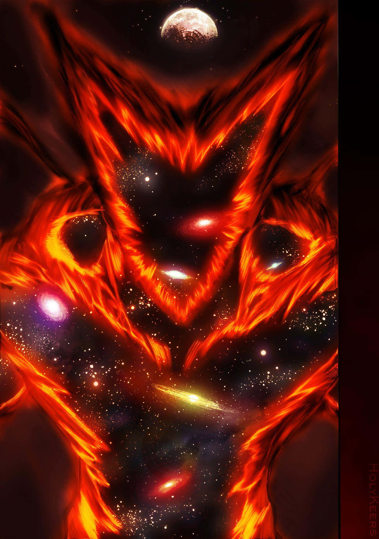 Cosmic Garou, fiery orange tendrils, starry night sky, Full HD Phone Wallpaper