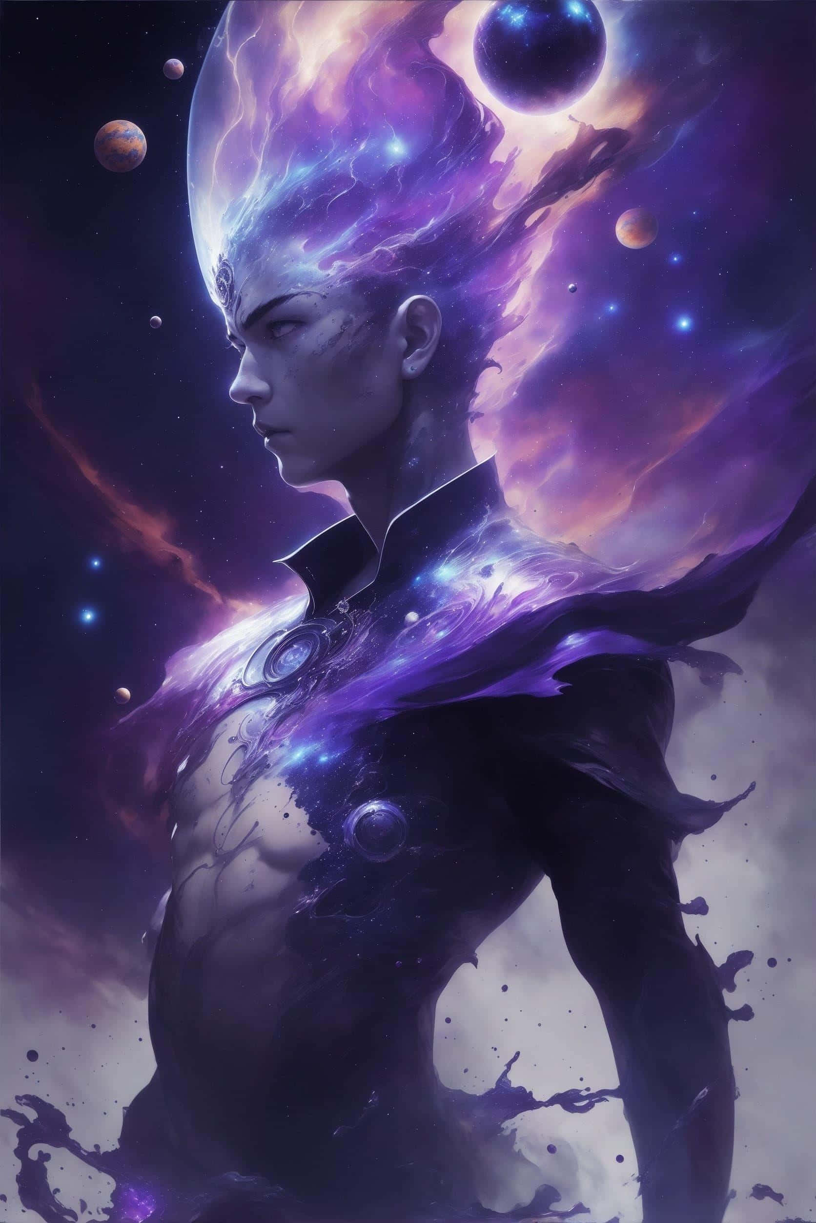 Cosmic Garou, galaxy hair, glowing tattoos, Full HD Phone Wallpaper