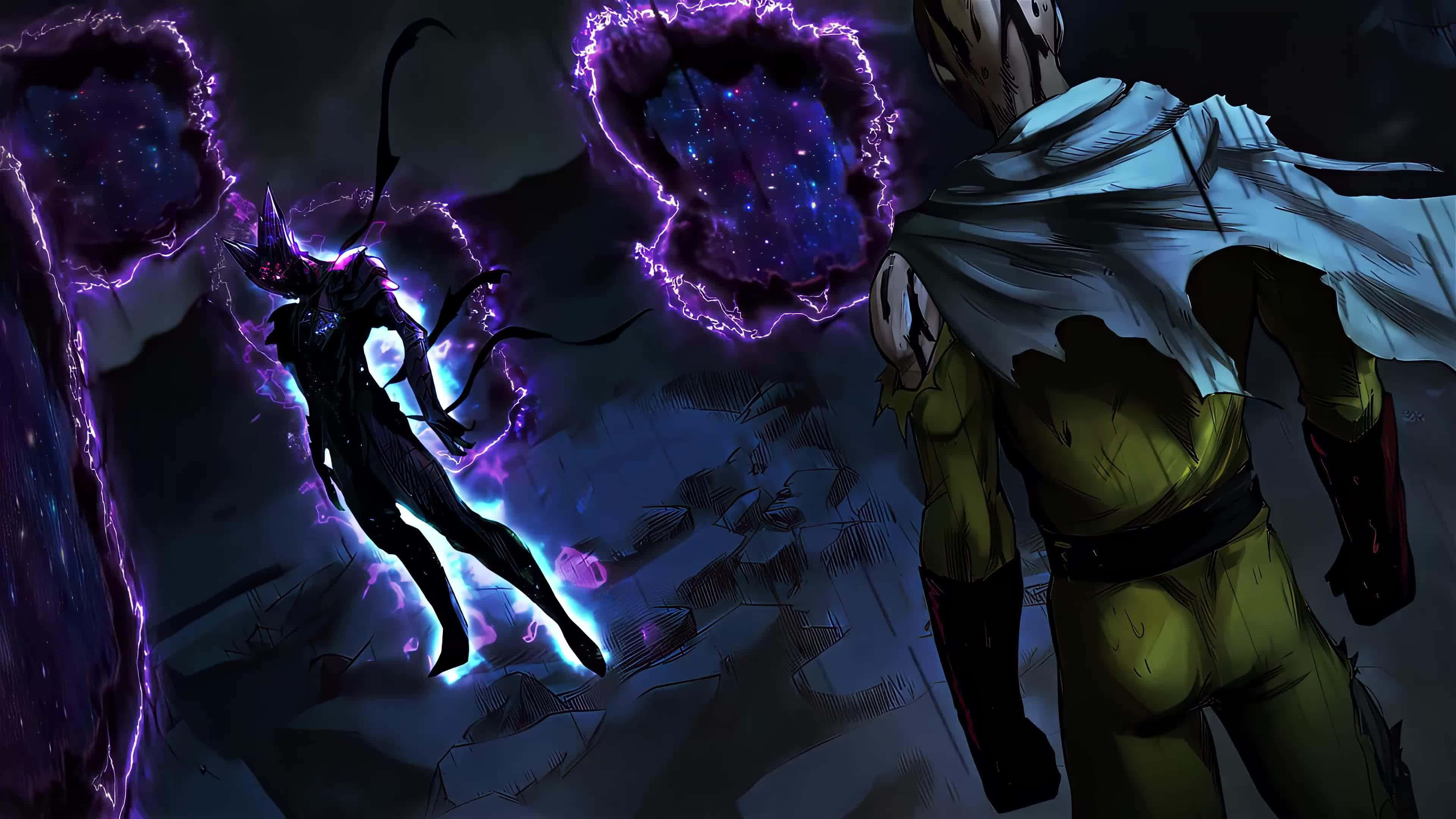 Cosmic Garou, yellow suit, dark figure, 4K Desktop Wallpaper