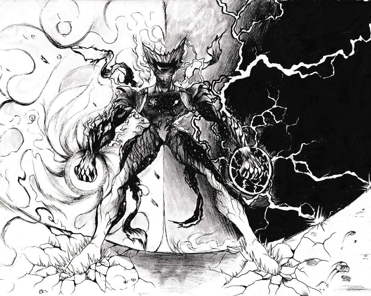 Cosmic Garou, spiked armor, glowing eyes, HD Desktop Wallpaper