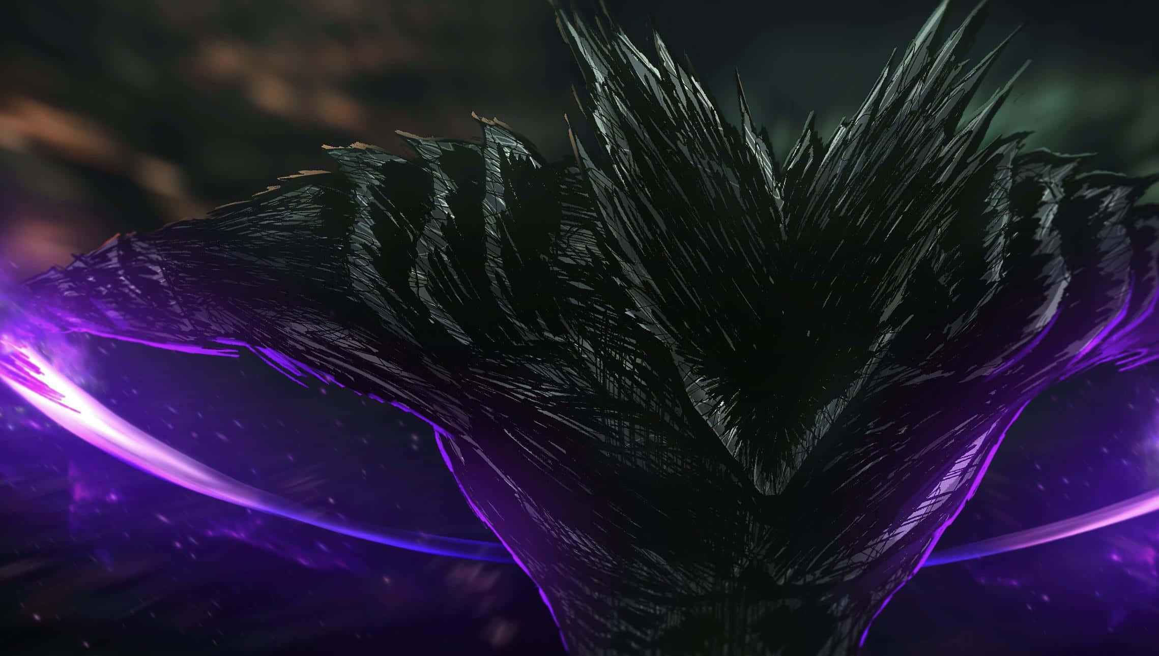 Cosmic Garou, glowing purple energy arcs, dark spiky creature, Full HD Desktop Wallpaper