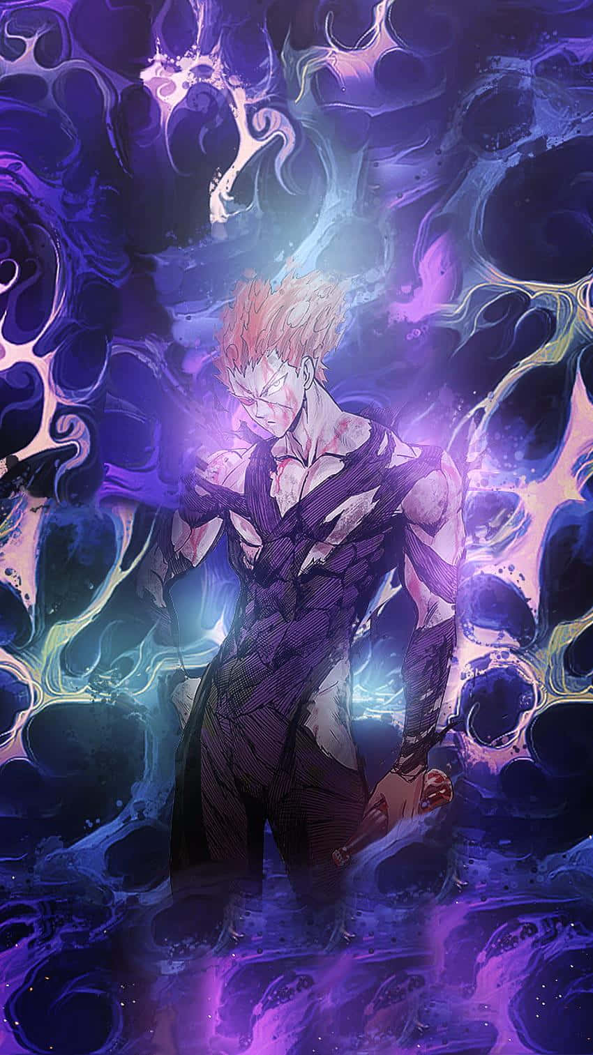 Cosmic Garou, spiky orange hair, swirling purple and blue energy, HD Phone Wallpaper
