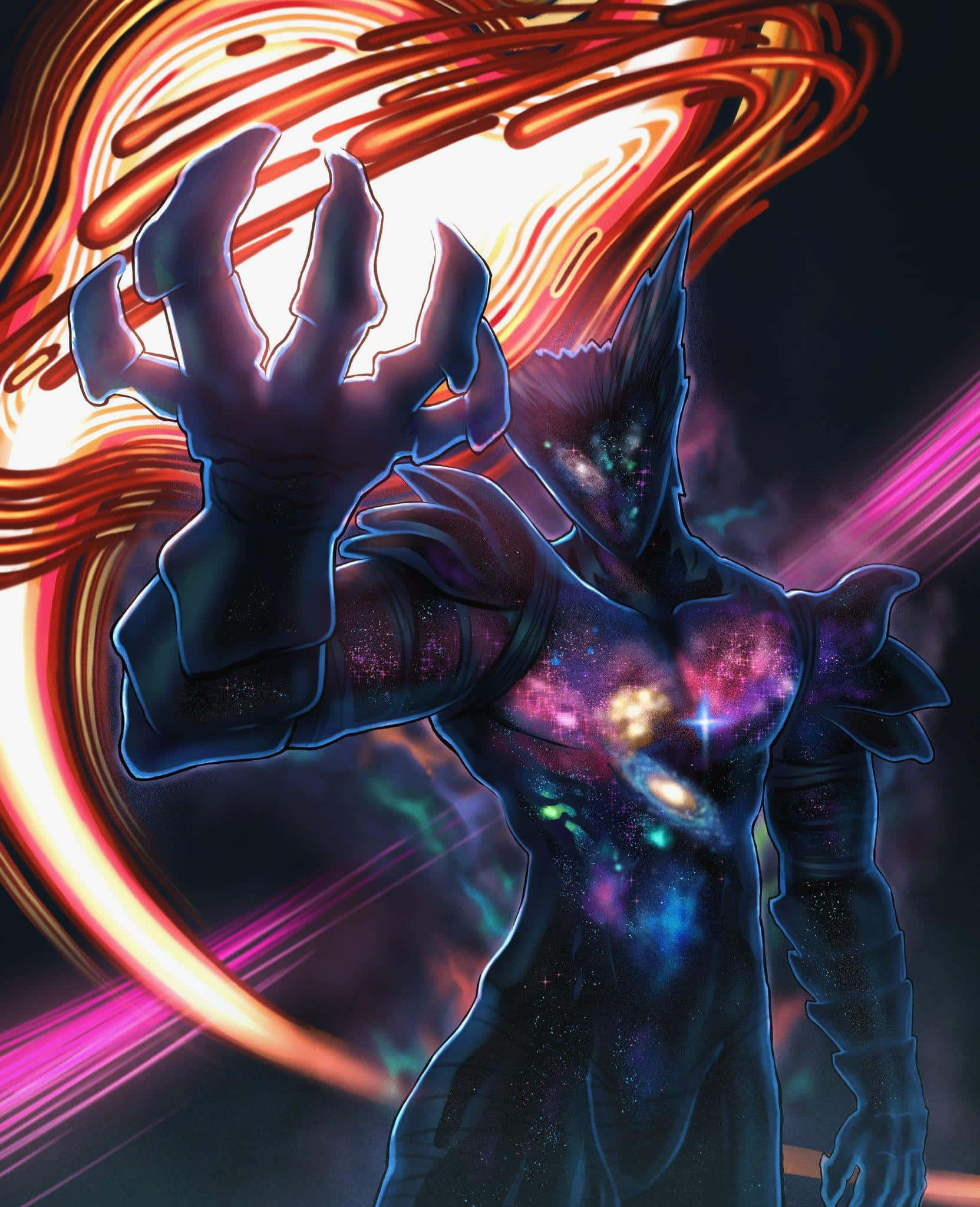Cosmic Garou, galaxy-patterned skin, glowing hand, Full HD Phone Wallpaper