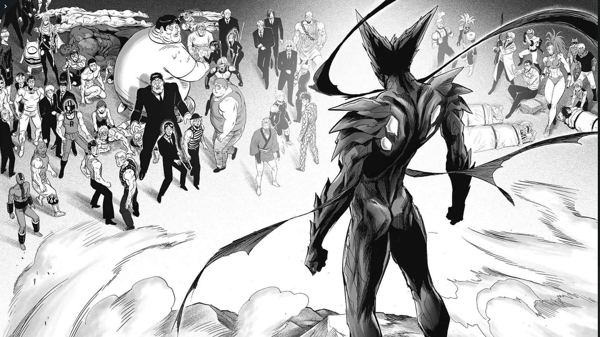 Cosmic Garou, dragon-like anime hero, black and white manga panel, Full HD Desktop Wallpaper