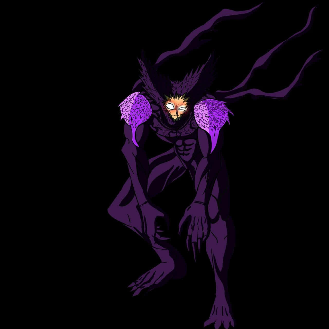 Cosmic Garou, purple-winged demon, glowing eyes, HD Desktop Wallpaper