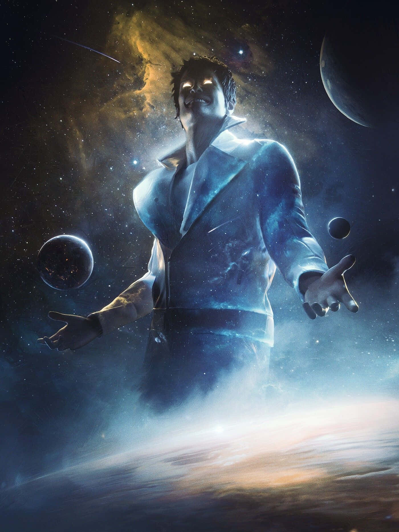Cosmic Garou, blue suit, cosmic nebulae, HD Phone Wallpaper