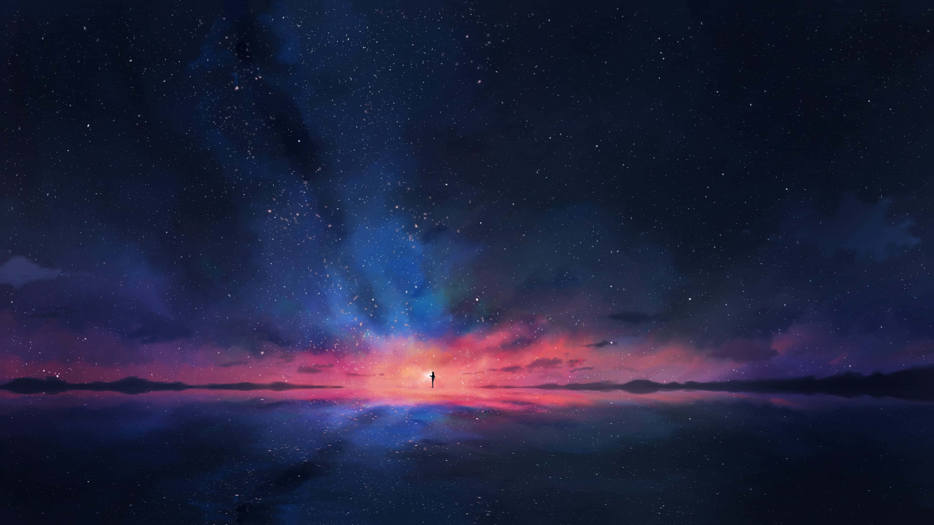 cosmic rays, cosmic lake, starry sky, 4K Desktop Wallpaper