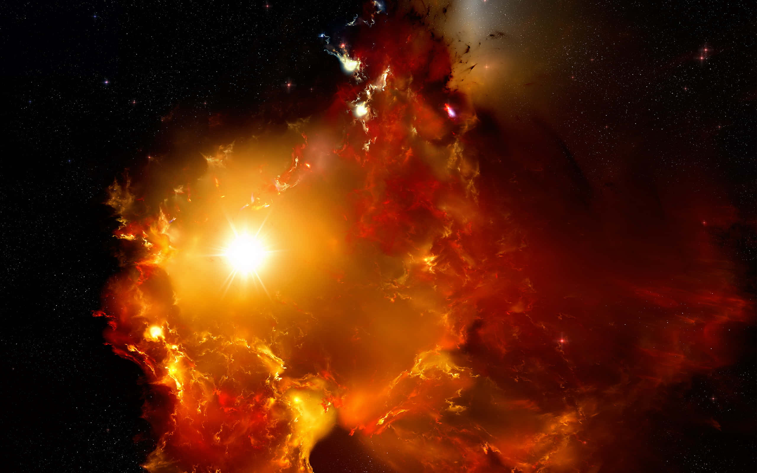 Cosmic Rays, red orange, yellow, 2K Desktop Wallpaper