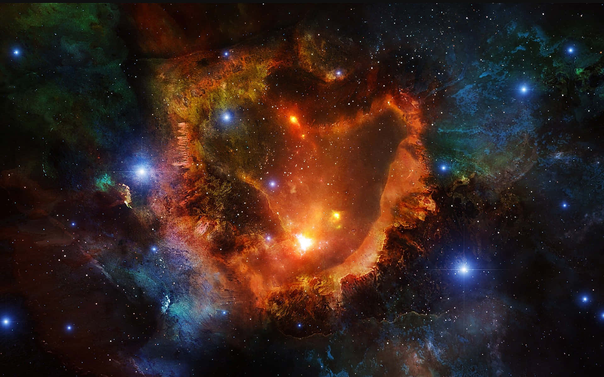 Cosmic Rays, vibrant cosmic nebula, fiery orange, Full HD Desktop Wallpaper