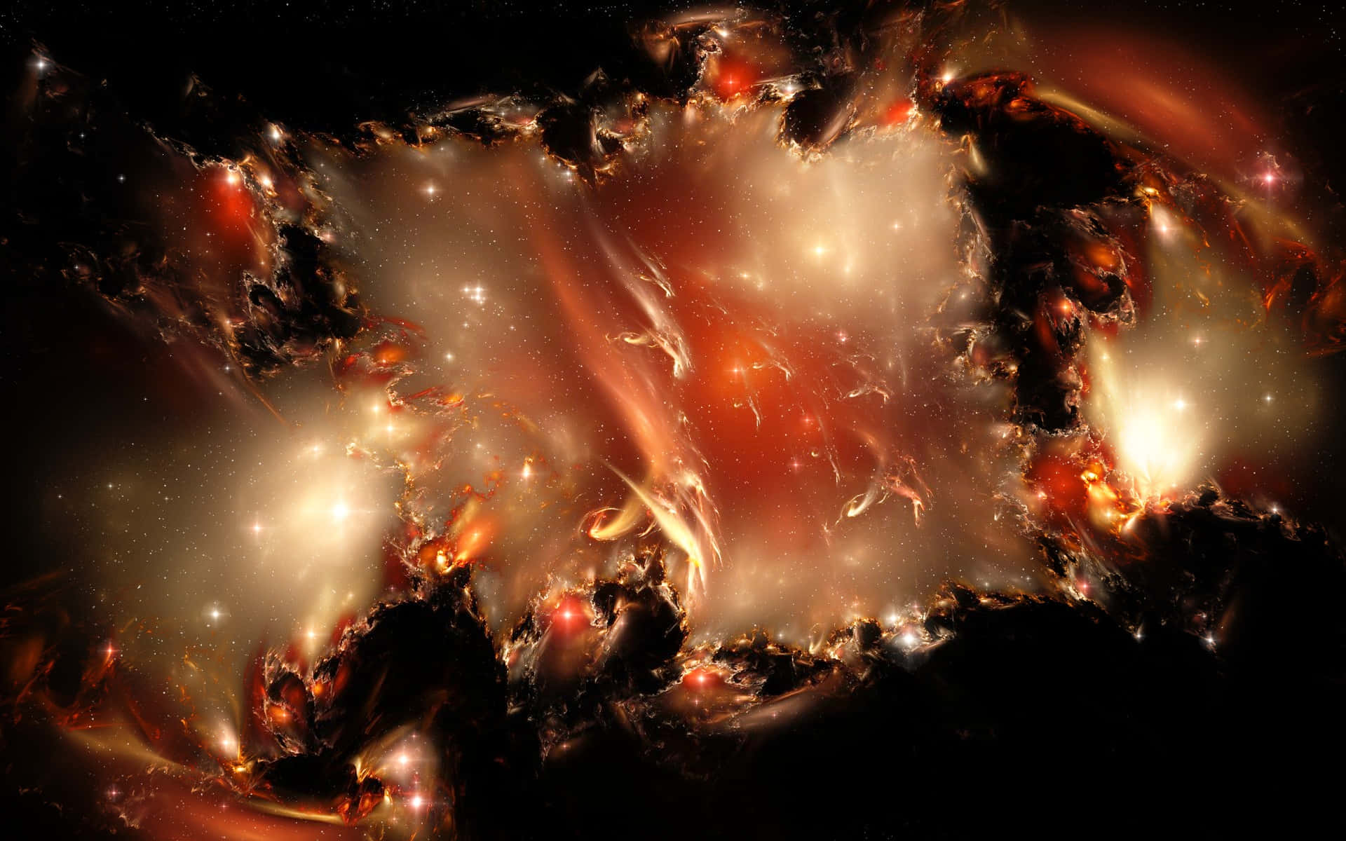 Cosmic Rays, fiery cosmic nebula, glowing orange and gold gases, Full HD Desktop Wallpaper